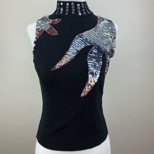 Vintage 80s sequined glitter mockneck top